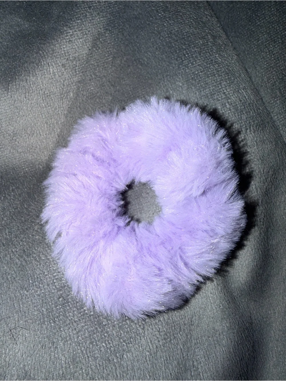 2 Pack - bear glitter bow scrunchie & lavender color furry soft stretchy scrunch